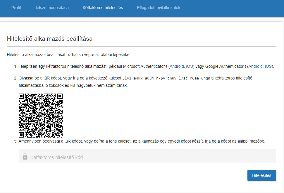 Kétfaktoros hitelesítés beállítása