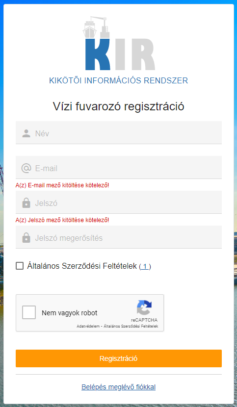 Vízi fuvarozó regisztráció