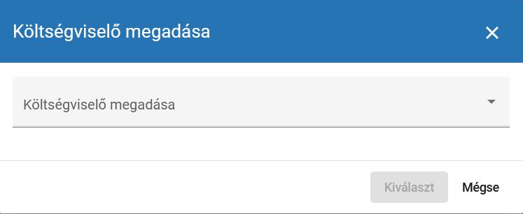 Költségviselő megadása kiválasztás