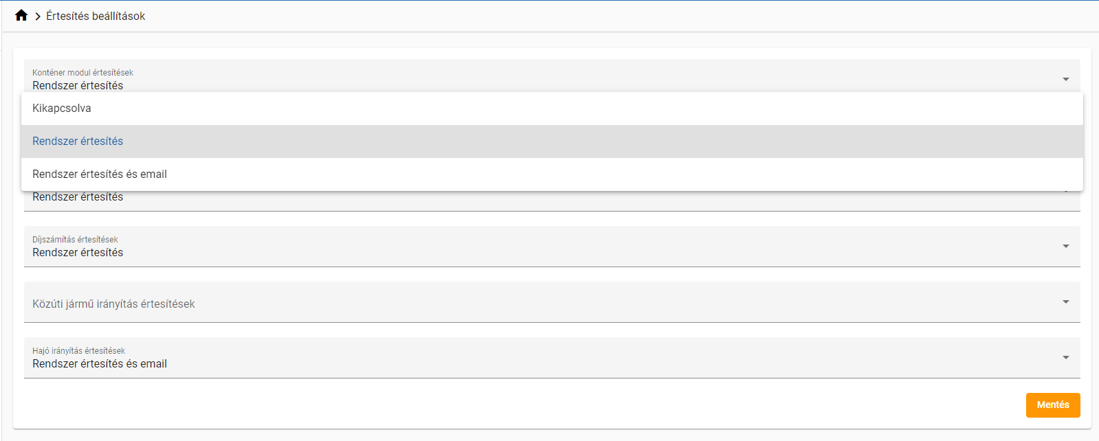 Ertesítés beállítások