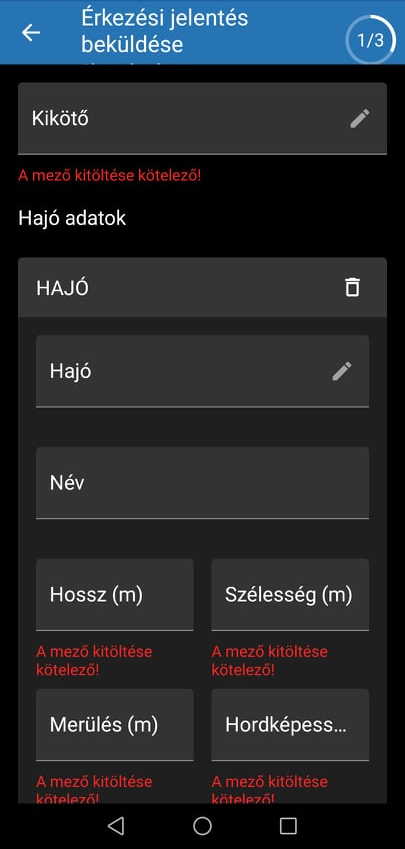 Érkezési jelentés beküldése - Mobilon