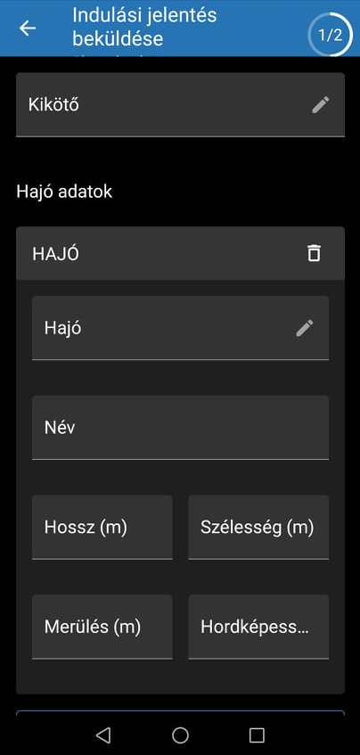 Indulási jelentés beküldése - Mobilon