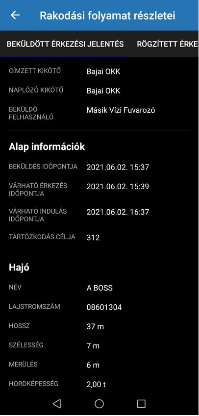 Rakodási folyamat Részletes nézete - Mobilon