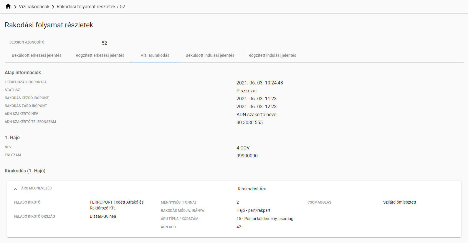 Rakodási folyamat részletes nézet