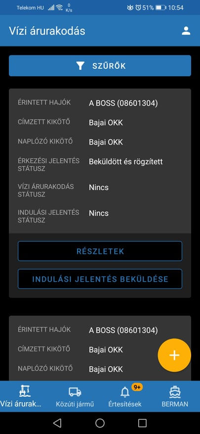 Vízi árurakodás lista - Mobilon