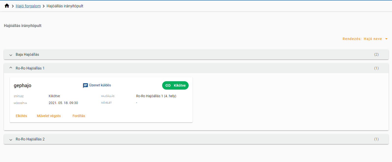 Hajóállás irányítópult