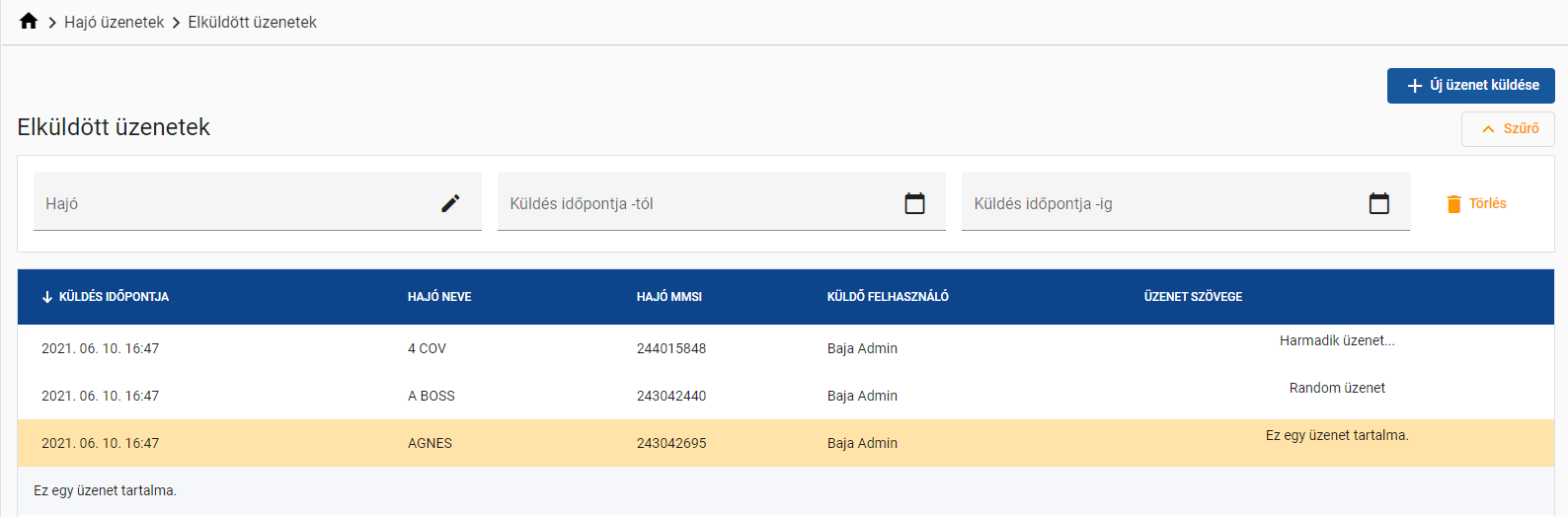 Elküldött üzenetek