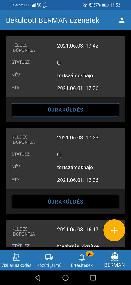 Beküldött BERMAN üzenetek lista