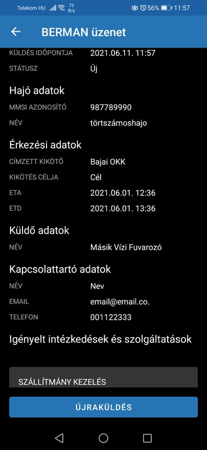 Elküldött üzenet részletes nézete