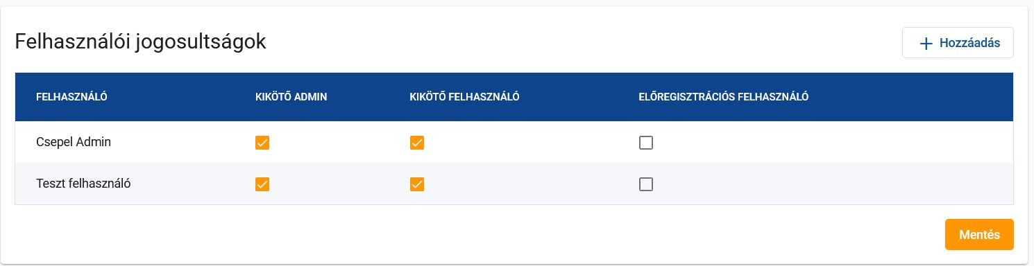 Kikötő jogosultságok kezelése