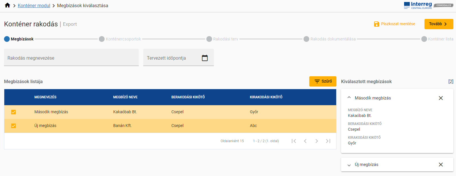 Megbízások kiválasztása