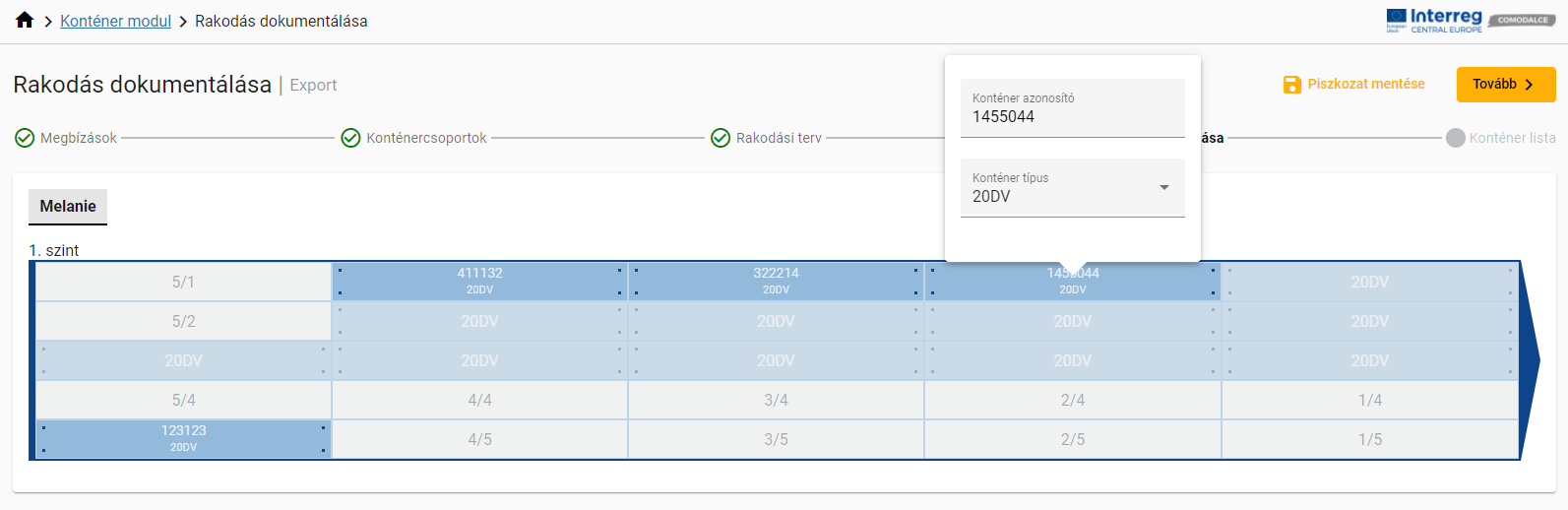Rakodás dokumentálása