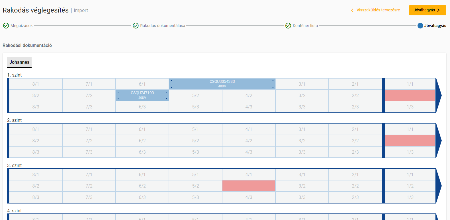 Rakodás dokumentálás jóváhagyás