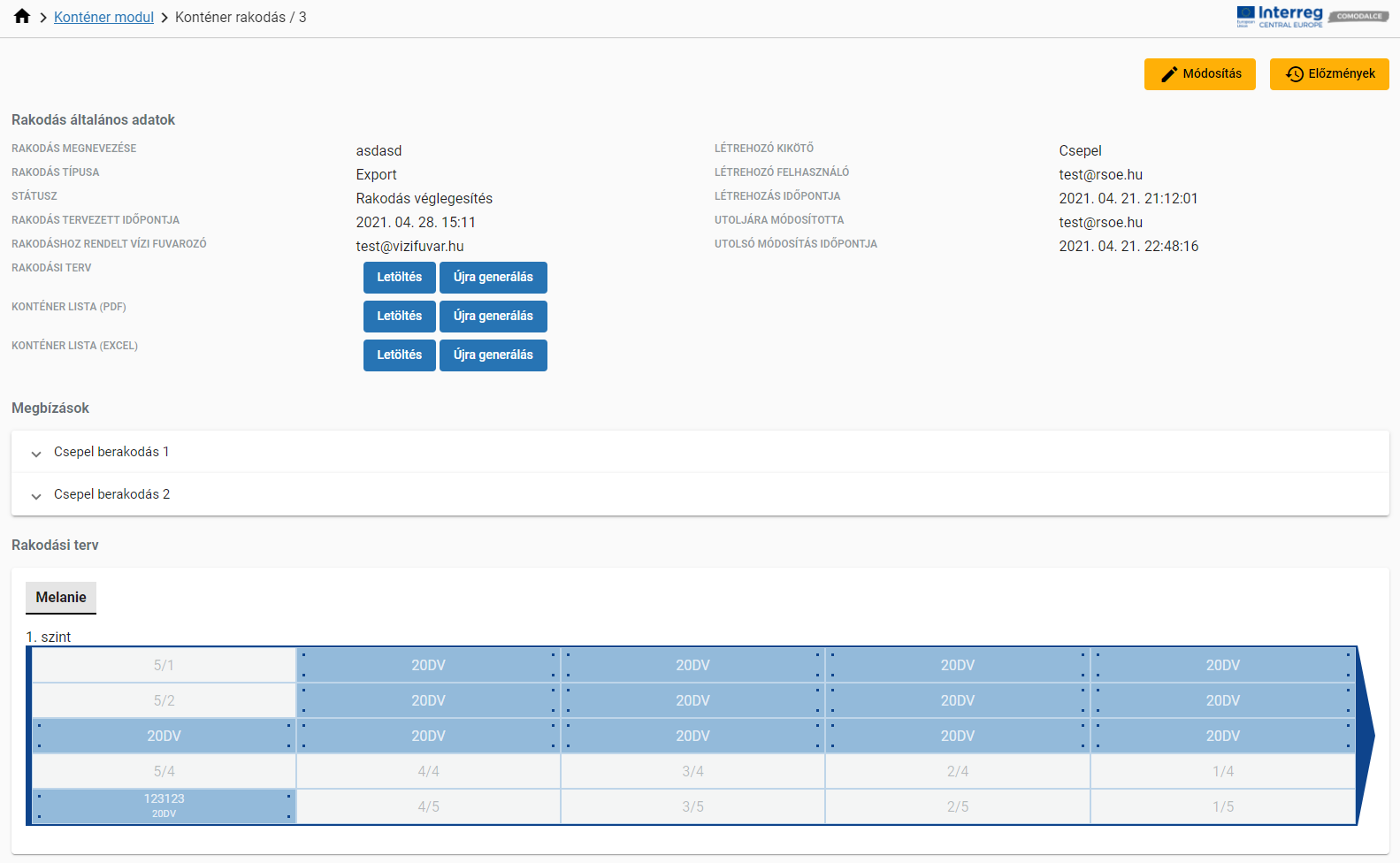 Rakodás részletes nézet