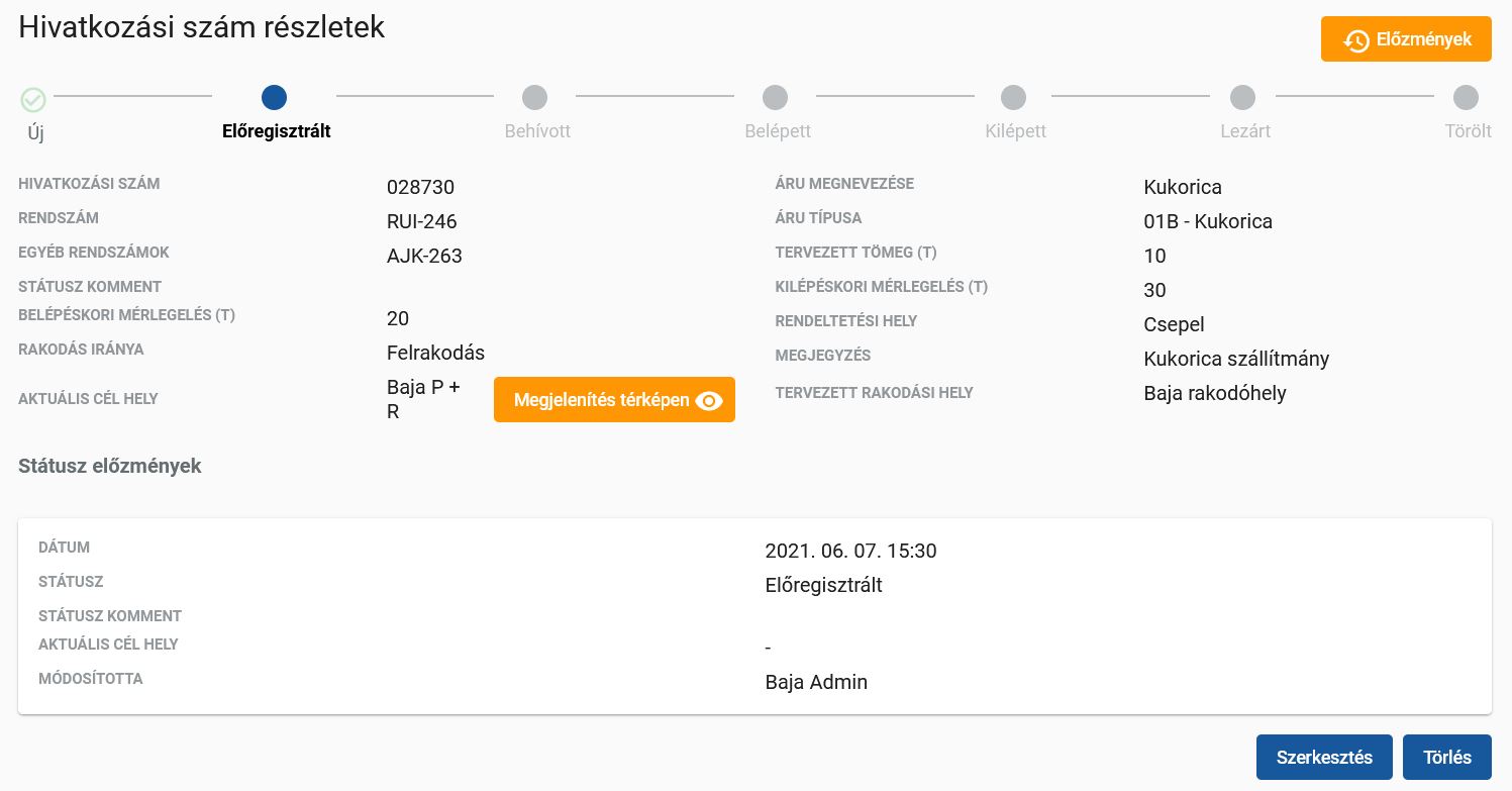 Közúti rakodások részletes nézet