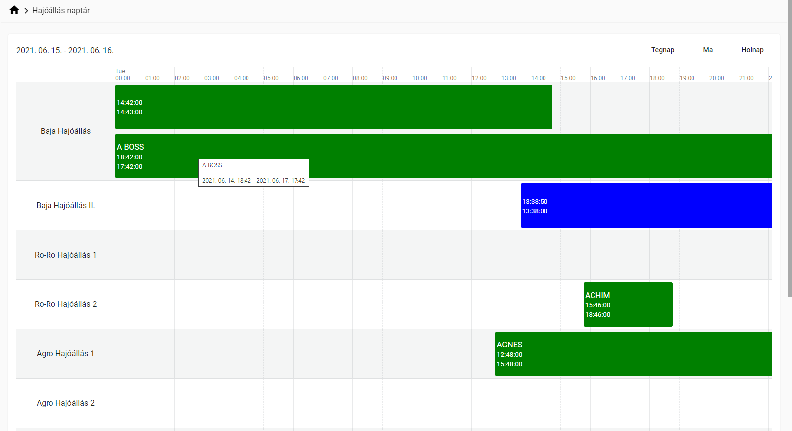 Kikötő - működtetői naptár