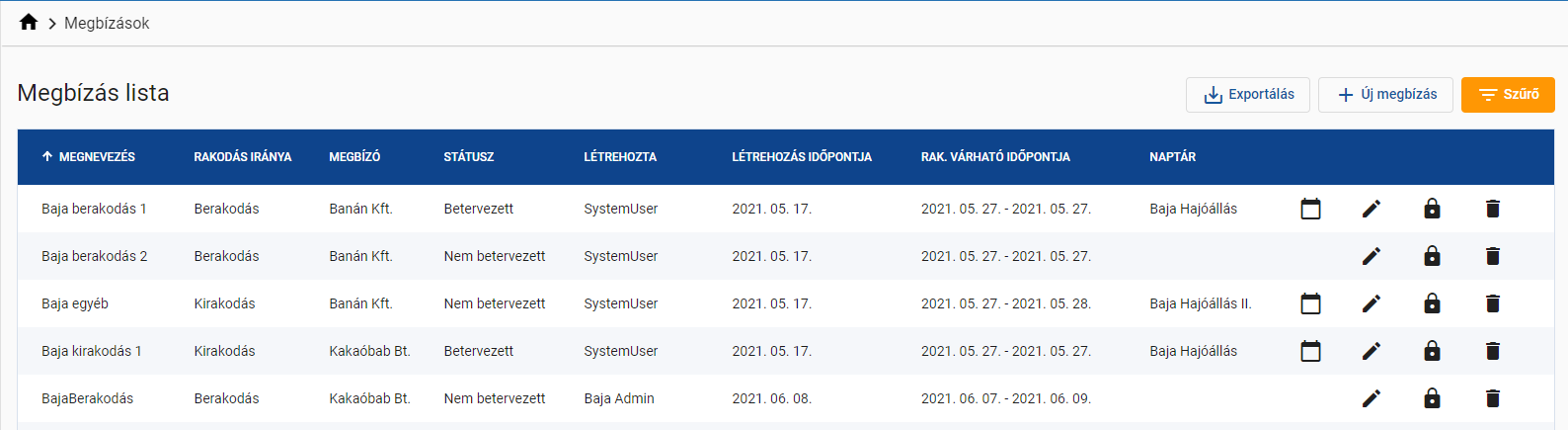 Megbízás lista