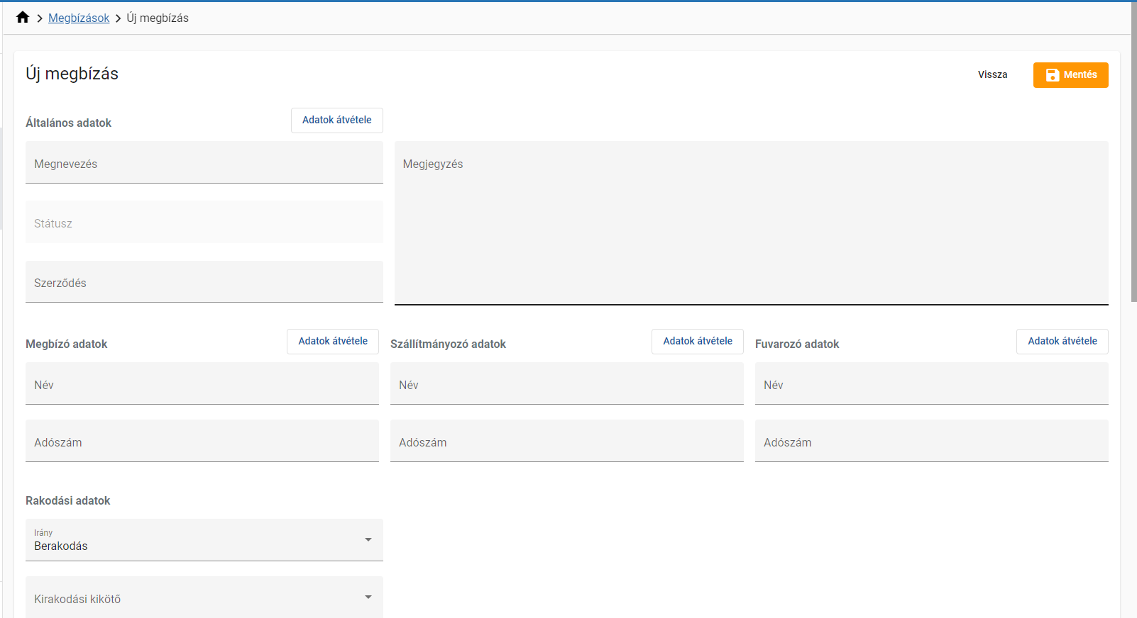 Új megbízás létrehozása