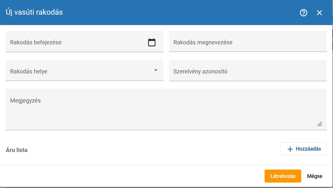 Vasúti rakodás létrehozás