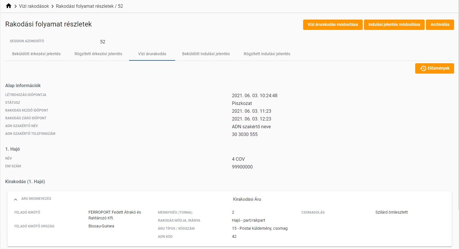 Rakodási folyamat részletes nézet