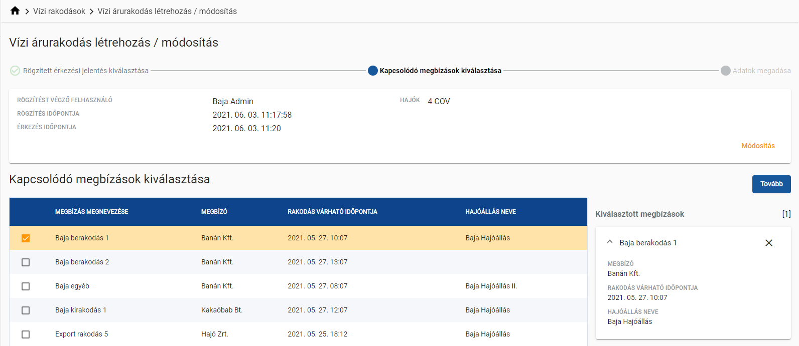 Kapcsolódó megbízások kiválasztása