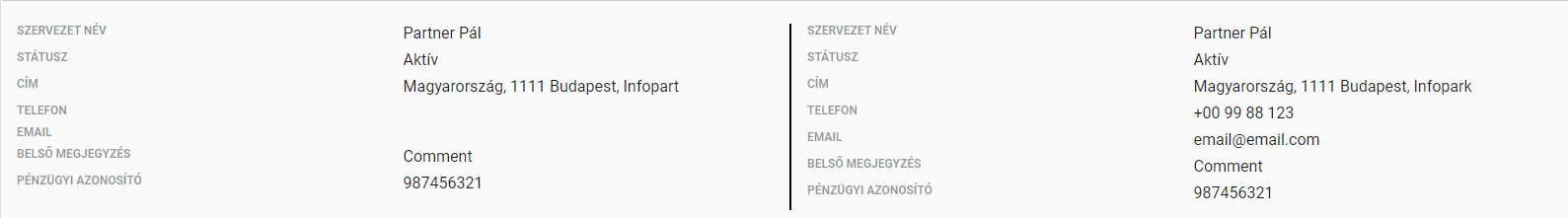 Partner állapot összehasonlító nézet