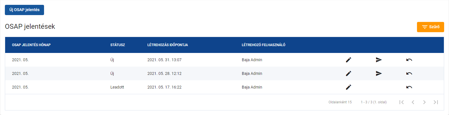 OSAP jelentések lista